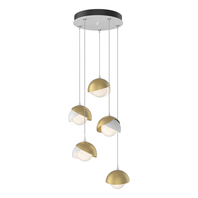 Hubbardton Forge 2023 White Modern Brass Opal Glass (GG) Standard Brooklyn 5-Light Double Shade Pendant