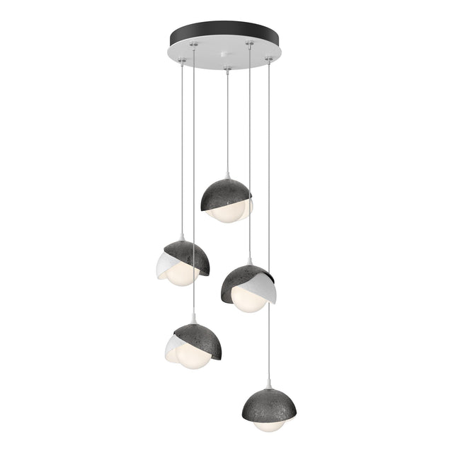 Hubbardton Forge 2023 White Ink Opal Glass (GG) Standard Brooklyn 5-Light Double Shade Pendant
