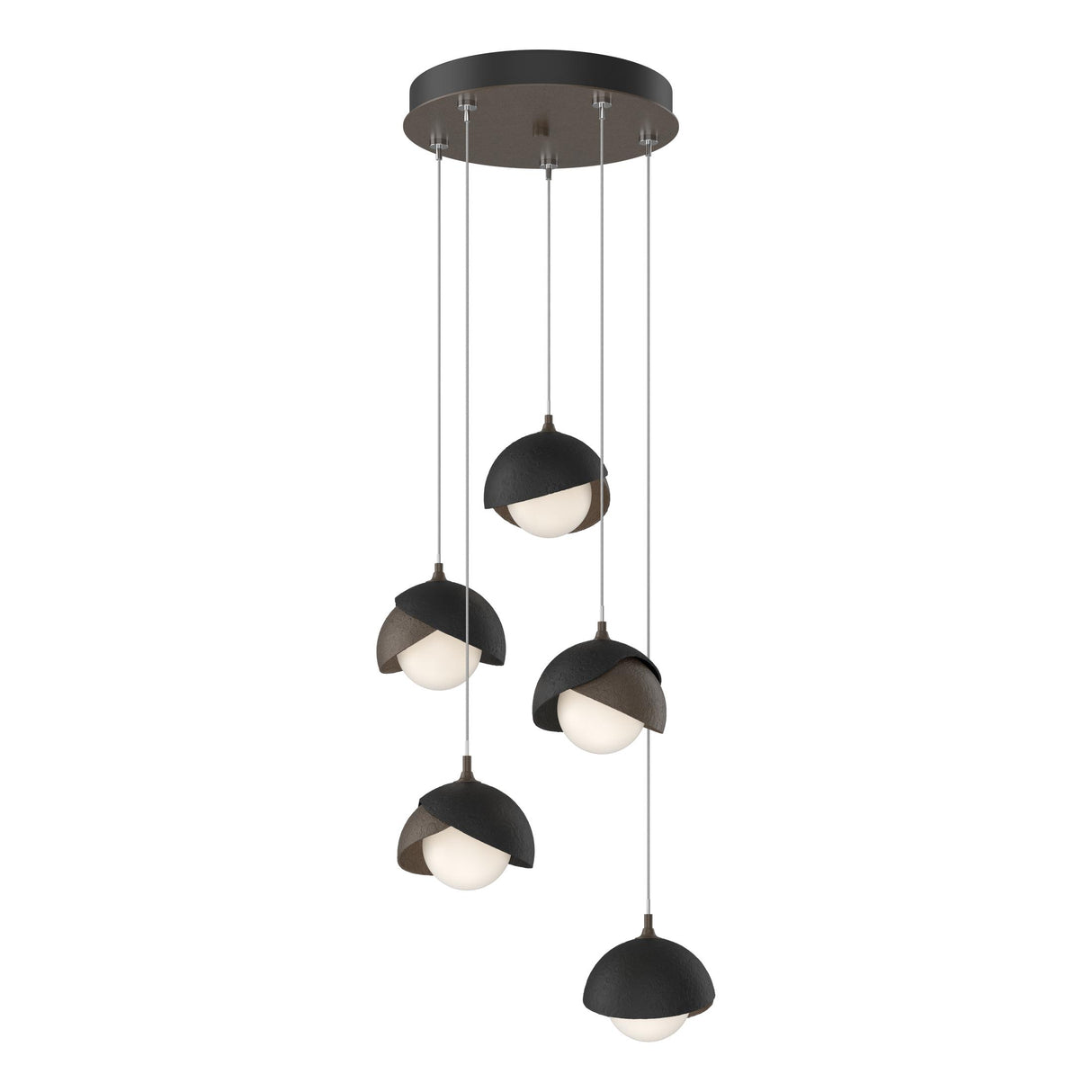 Hubbardton Forge 2023 Bronze Black Opal Glass (GG) Standard Brooklyn 5-Light Double Shade Pendant