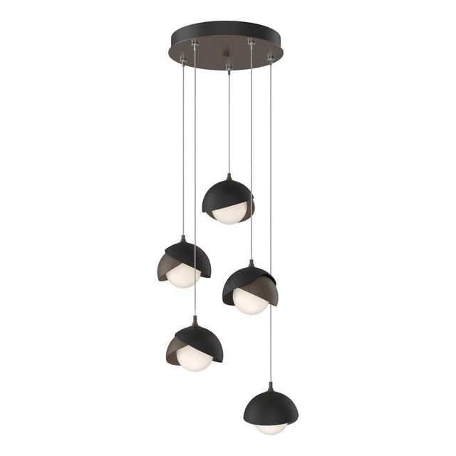 Hubbardton Forge 2023 Bronze Black Opal Glass (GG) Standard Brooklyn 5-Light Double Shade Pendant