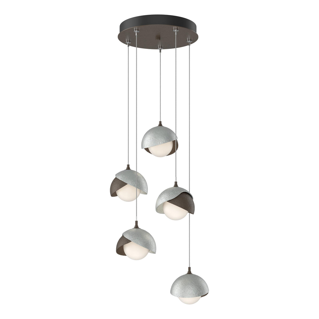 Hubbardton Forge 2023 Bronze Vintage Platinum Opal Glass (GG) Standard Brooklyn 5-Light Double Shade Pendant