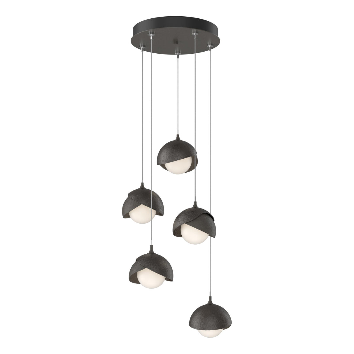 Hubbardton Forge 2023 Dark Smoke Oil Rubbed Bronze Opal Glass (GG) Standard Brooklyn 5-Light Double Shade Pendant