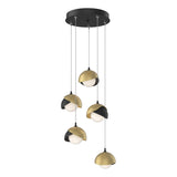 Hubbardton Forge 2023 Black Modern Brass Opal Glass (GG) Standard Brooklyn 5-Light Double Shade Pendant