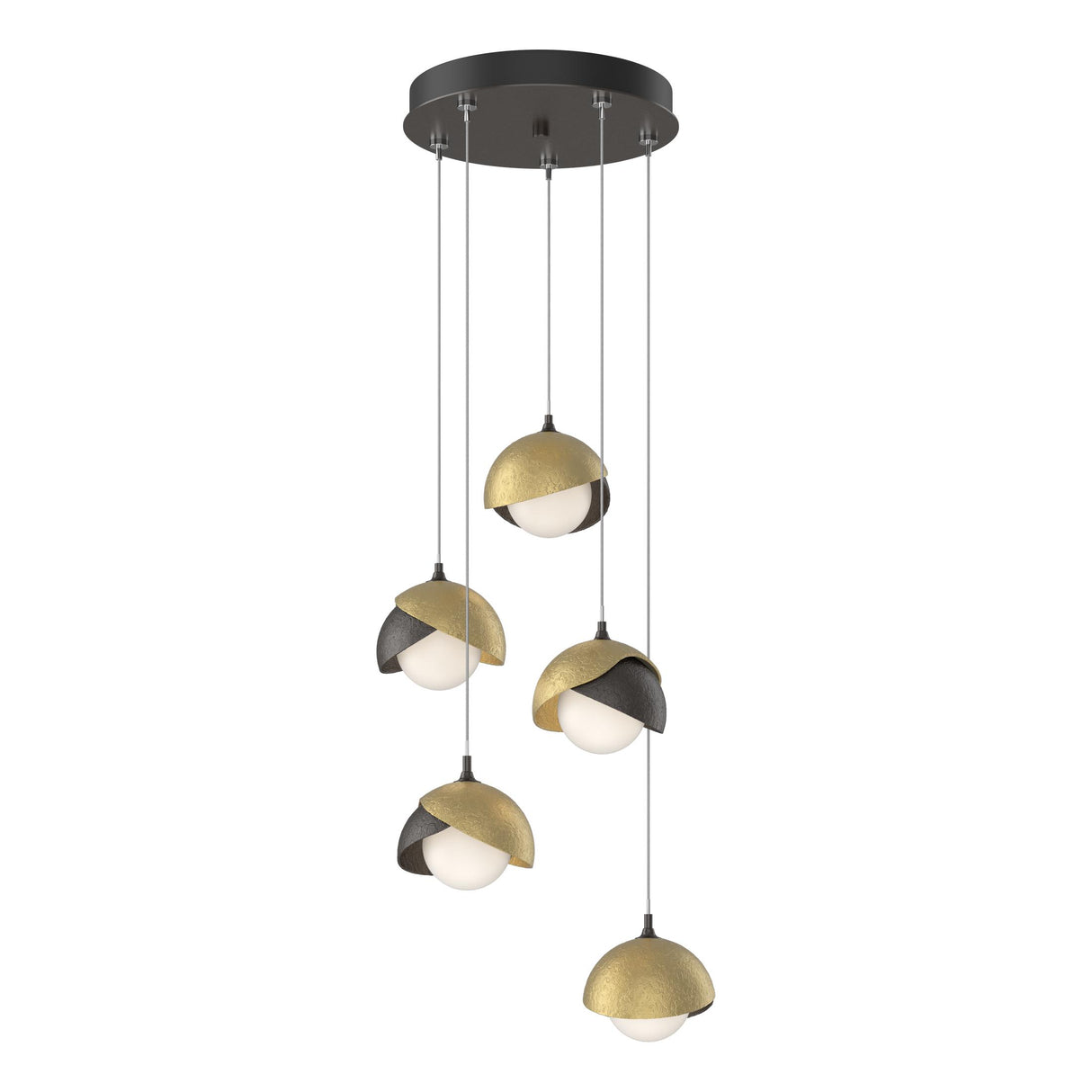 Hubbardton Forge 2023 Oil Rubbed Bronze Modern Brass Opal Glass (GG) Standard Brooklyn 5-Light Double Shade Pendant