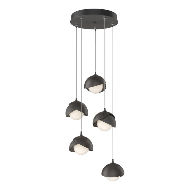Hubbardton Forge 2023 Natural Iron Oil Rubbed Bronze Opal Glass (GG) Standard Brooklyn 5-Light Double Shade Pendant