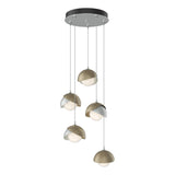 Hubbardton Forge 2023 Vintage Platinum Soft Gold Opal Glass (GG) Standard Brooklyn 5-Light Double Shade Pendant