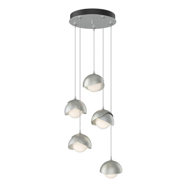 Hubbardton Forge 2023 Vintage Platinum Sterling Opal Glass (GG) Standard Brooklyn 5-Light Double Shade Pendant