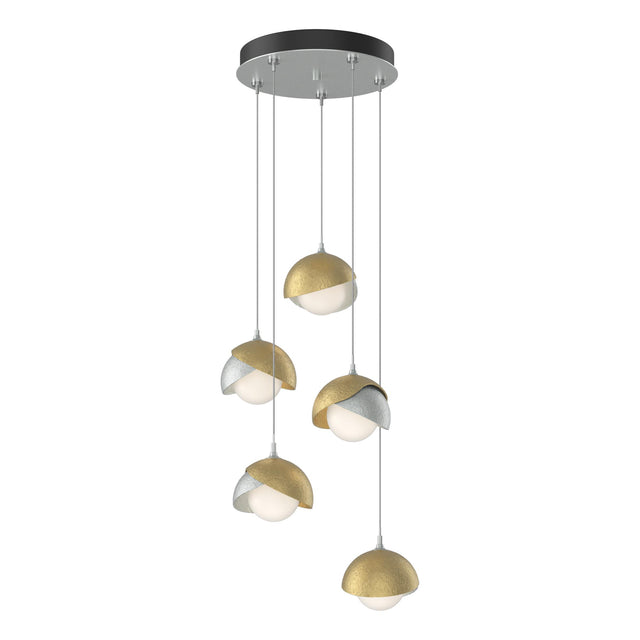 Hubbardton Forge 2023 Vintage Platinum Modern Brass Opal Glass (GG) Standard Brooklyn 5-Light Double Shade Pendant
