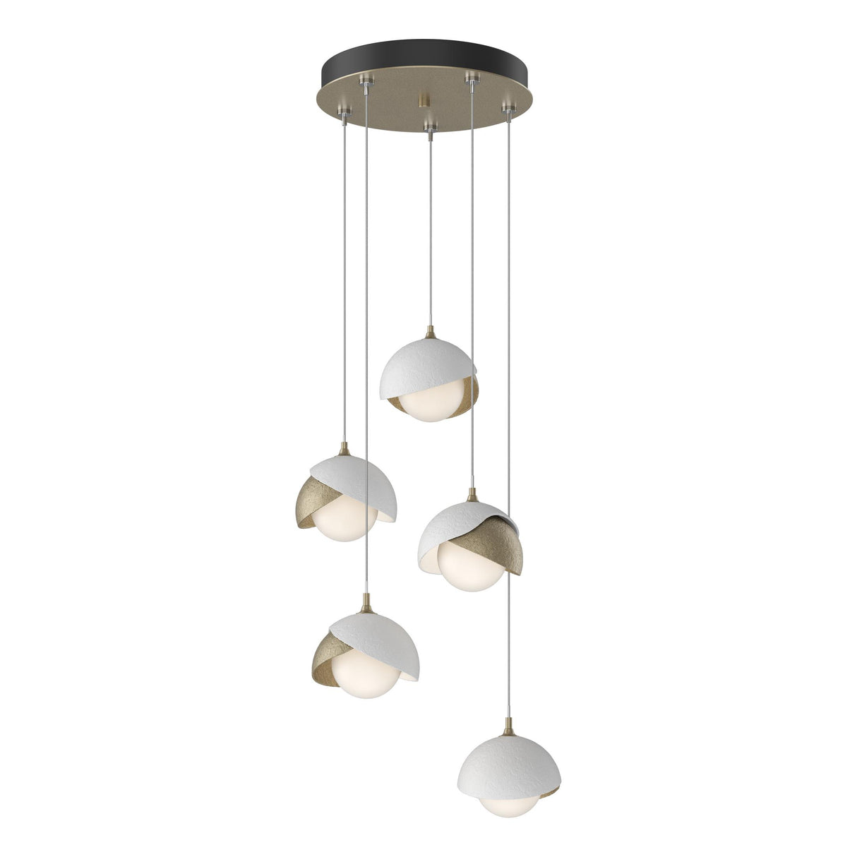 Hubbardton Forge 2023 Soft Gold White Opal Glass (GG) Standard Brooklyn 5-Light Double Shade Pendant