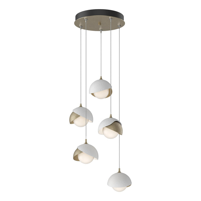 Hubbardton Forge 2023 Soft Gold White Opal Glass (GG) Standard Brooklyn 5-Light Double Shade Pendant