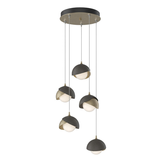 Hubbardton Forge 2023 Soft Gold Dark Smoke Opal Glass (GG) Standard Brooklyn 5-Light Double Shade Pendant