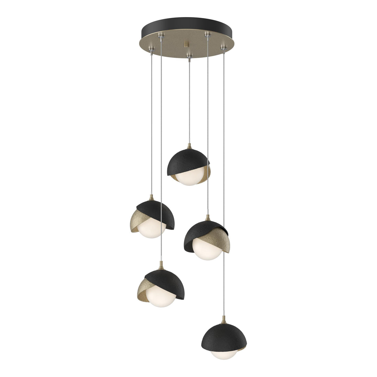 Hubbardton Forge 2023 Soft Gold Black Opal Glass (GG) Standard Brooklyn 5-Light Double Shade Pendant