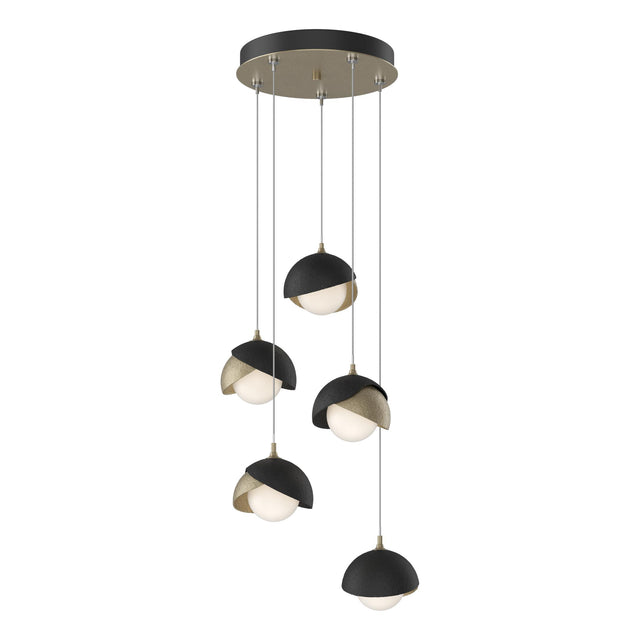 Hubbardton Forge 2023 Soft Gold Black Opal Glass (GG) Standard Brooklyn 5-Light Double Shade Pendant