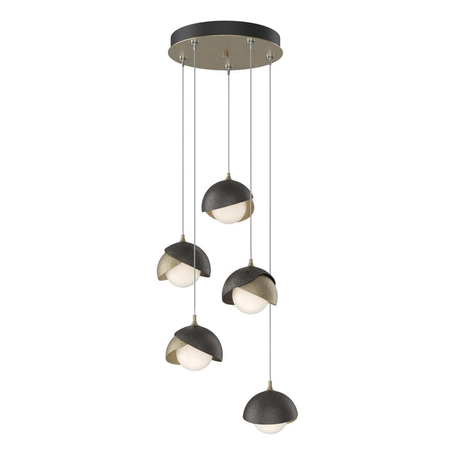 Hubbardton Forge 2023 Soft Gold Oil Rubbed Bronze Opal Glass (GG) Standard Brooklyn 5-Light Double Shade Pendant