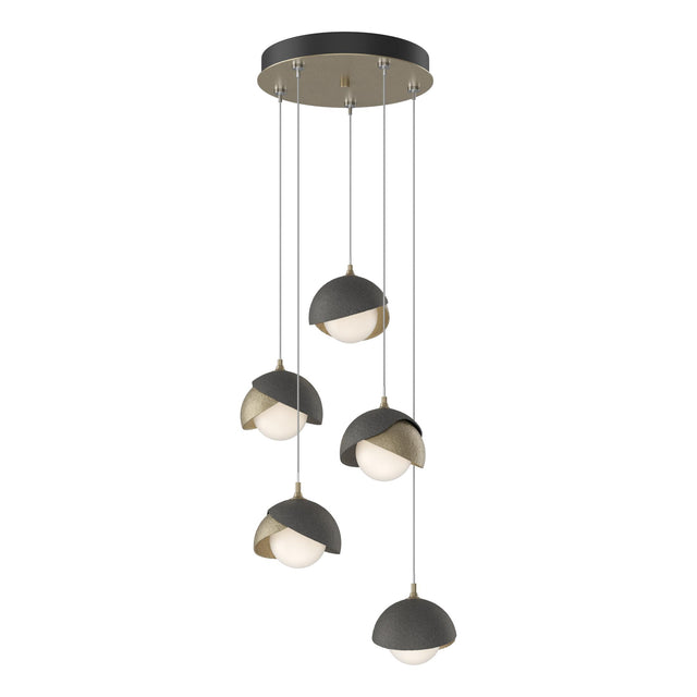 Hubbardton Forge 2023 Soft Gold Natural Iron Opal Glass (GG) Standard Brooklyn 5-Light Double Shade Pendant