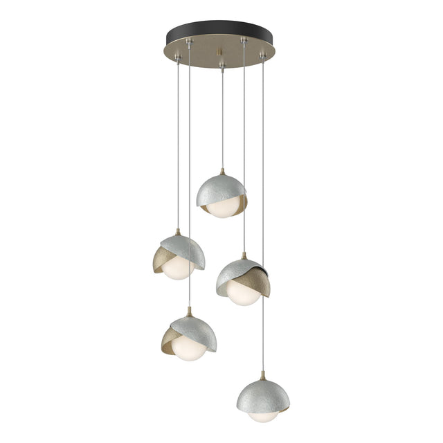 Hubbardton Forge 2023 Soft Gold Vintage Platinum Opal Glass (GG) Standard Brooklyn 5-Light Double Shade Pendant