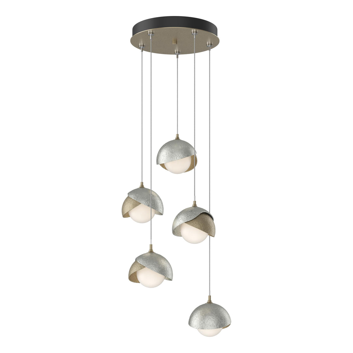 Hubbardton Forge 2023 Soft Gold Sterling Opal Glass (GG) Standard Brooklyn 5-Light Double Shade Pendant
