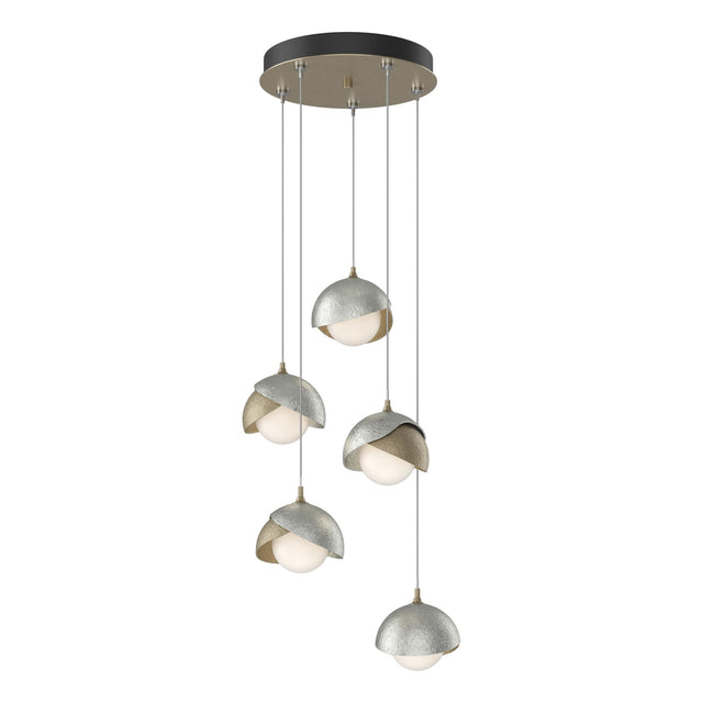 Hubbardton Forge 2023 Soft Gold Sterling Opal Glass (GG) Standard Brooklyn 5-Light Double Shade Pendant