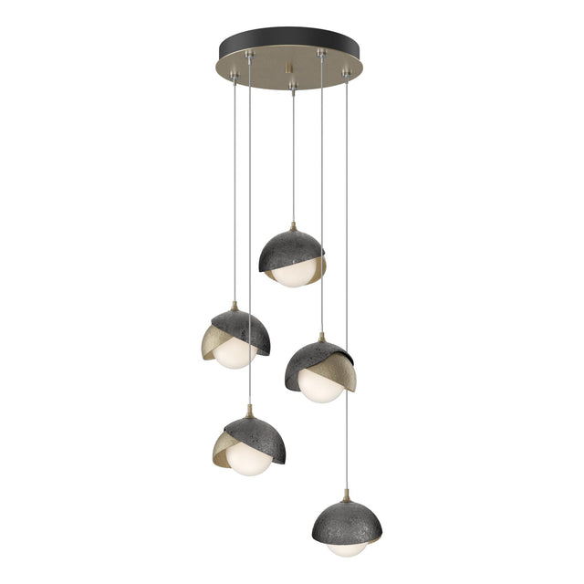Hubbardton Forge 2023 Soft Gold Ink Opal Glass (GG) Standard Brooklyn 5-Light Double Shade Pendant