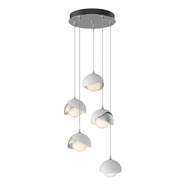Hubbardton Forge 2023 Sterling White Opal Glass (GG) Standard Brooklyn 5-Light Double Shade Pendant