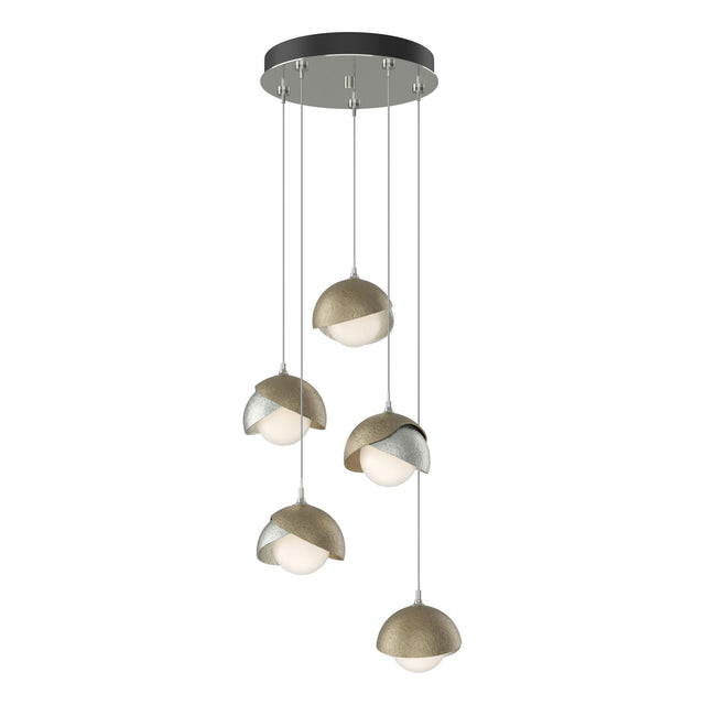 Hubbardton Forge 2023 Sterling Soft Gold Opal Glass (GG) Standard Brooklyn 5-Light Double Shade Pendant