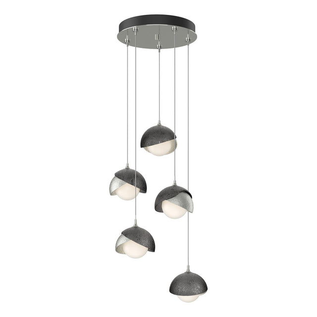 Hubbardton Forge 2023 Sterling Ink Opal Glass (GG) Standard Brooklyn 5-Light Double Shade Pendant