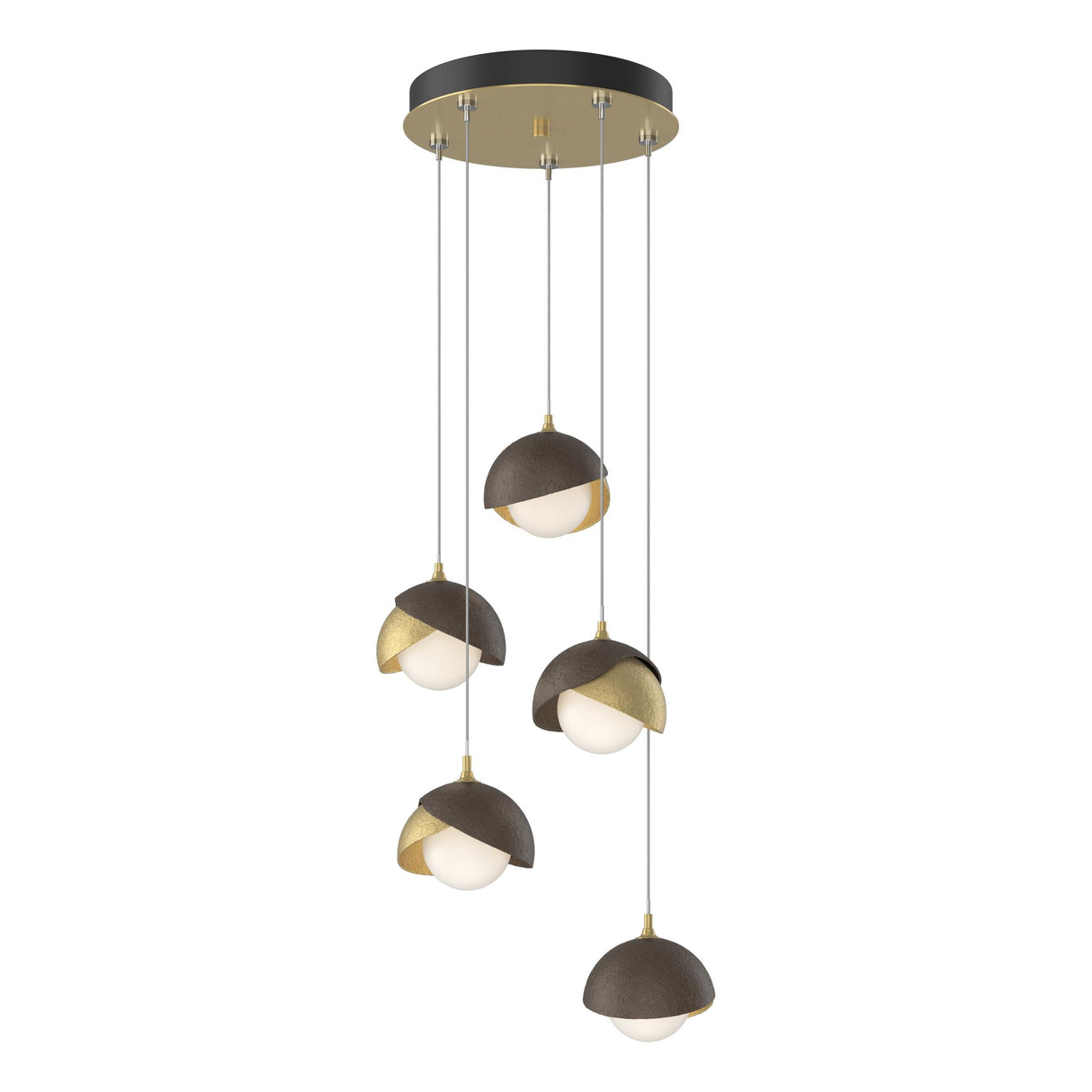 Hubbardton Forge 2023 Modern Brass Bronze Opal Glass (GG) Standard Brooklyn 5-Light Double Shade Pendant