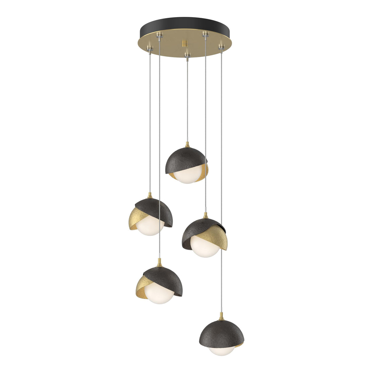 Hubbardton Forge 2023 Modern Brass Oil Rubbed Bronze Opal Glass (GG) Standard Brooklyn 5-Light Double Shade Pendant