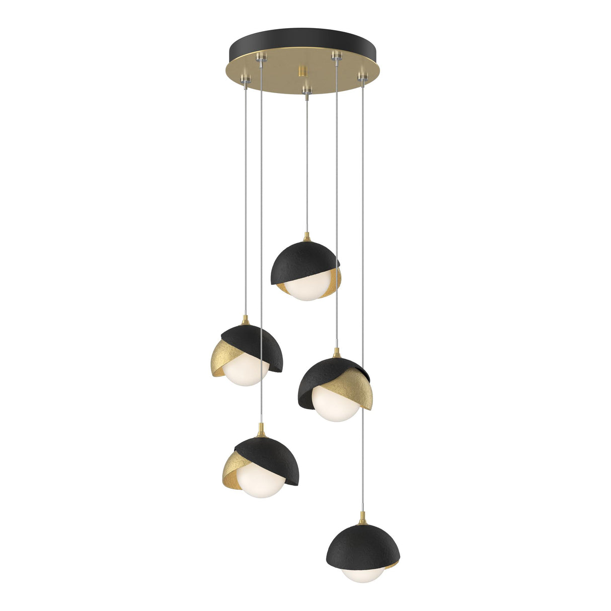 Hubbardton Forge 2023 Modern Brass Black Opal Glass (GG) Standard Brooklyn 5-Light Double Shade Pendant