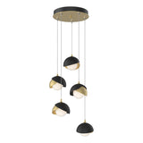 Hubbardton Forge 2023 Modern Brass Black Opal Glass (GG) Standard Brooklyn 5-Light Double Shade Pendant