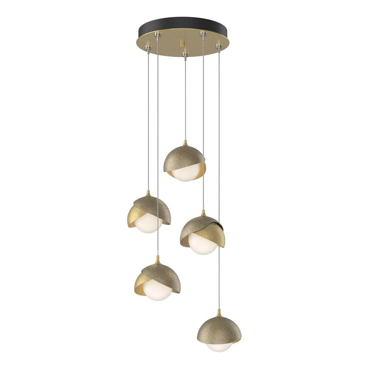 Hubbardton Forge 2023 Modern Brass Soft Gold Opal Glass (GG) Standard Brooklyn 5-Light Double Shade Pendant