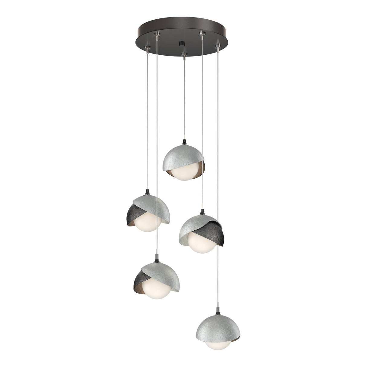 Hubbardton Forge 2023 Ink Vintage Platinum Opal Glass (GG) Standard Brooklyn 5-Light Double Shade Pendant