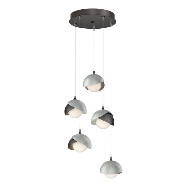 Hubbardton Forge 2023 Ink Vintage Platinum Opal Glass (GG) Standard Brooklyn 5-Light Double Shade Pendant