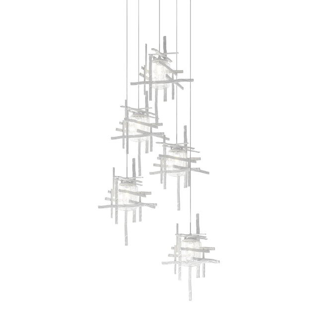 Hubbardton Forge 2023 White Seeded Clear Glass (II) Long Tura 5-Light Seeded Glass Pendant
