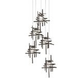 Hubbardton Forge 2023 Bronze Seeded Clear Glass (II) Long Tura 5-Light Seeded Glass Pendant