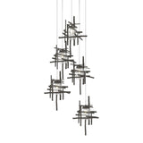 Hubbardton Forge 2023 Dark Smoke Seeded Clear Glass (II) Long Tura 5-Light Seeded Glass Pendant