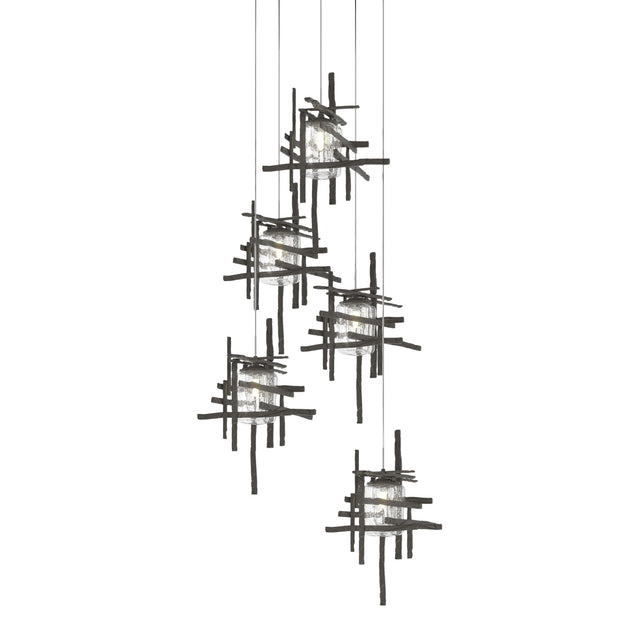 Hubbardton Forge 2023 Dark Smoke Seeded Clear Glass (II) Long Tura 5-Light Seeded Glass Pendant