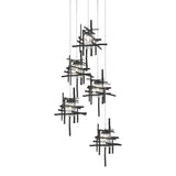 Hubbardton Forge 2023 Black Seeded Clear Glass (II) Long Tura 5-Light Seeded Glass Pendant