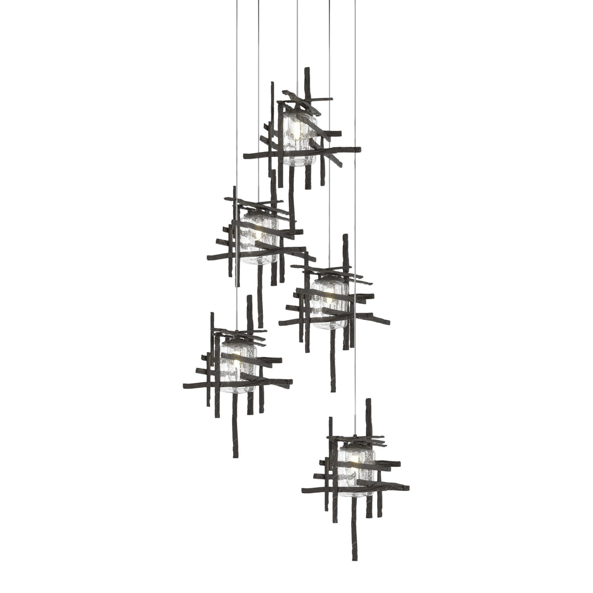 Hubbardton Forge 2023 Oil Rubbed Bronze Seeded Clear Glass (II) Long Tura 5-Light Seeded Glass Pendant