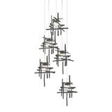 Hubbardton Forge 2023 Natural Iron Seeded Clear Glass (II) Long Tura 5-Light Seeded Glass Pendant