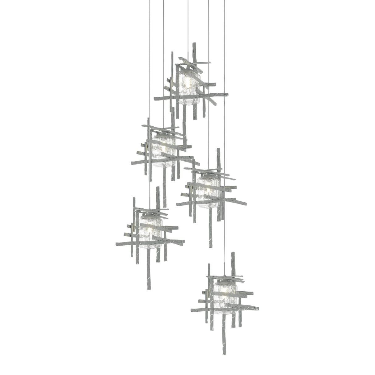 Hubbardton Forge 2023 Vintage Platinum Seeded Clear Glass (II) Long Tura 5-Light Seeded Glass Pendant