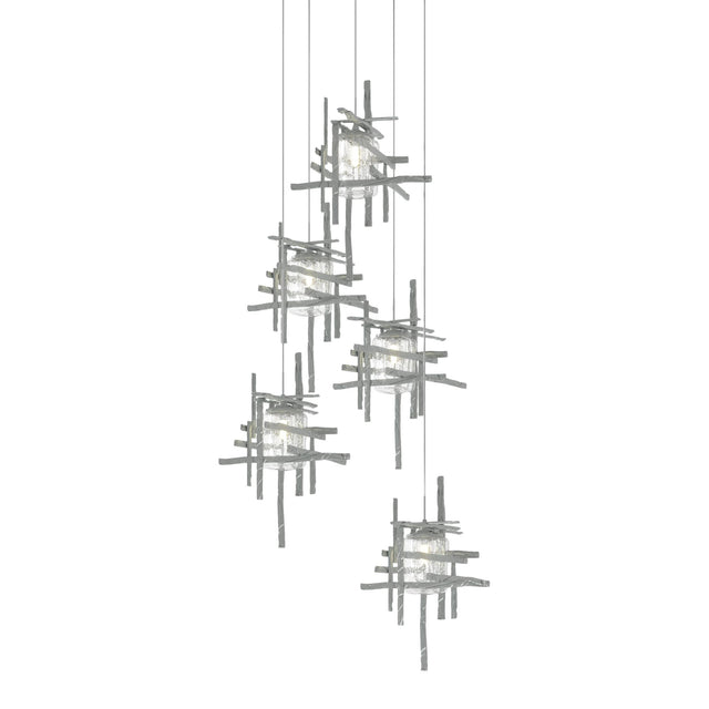 Hubbardton Forge 2023 Vintage Platinum Seeded Clear Glass (II) Long Tura 5-Light Seeded Glass Pendant