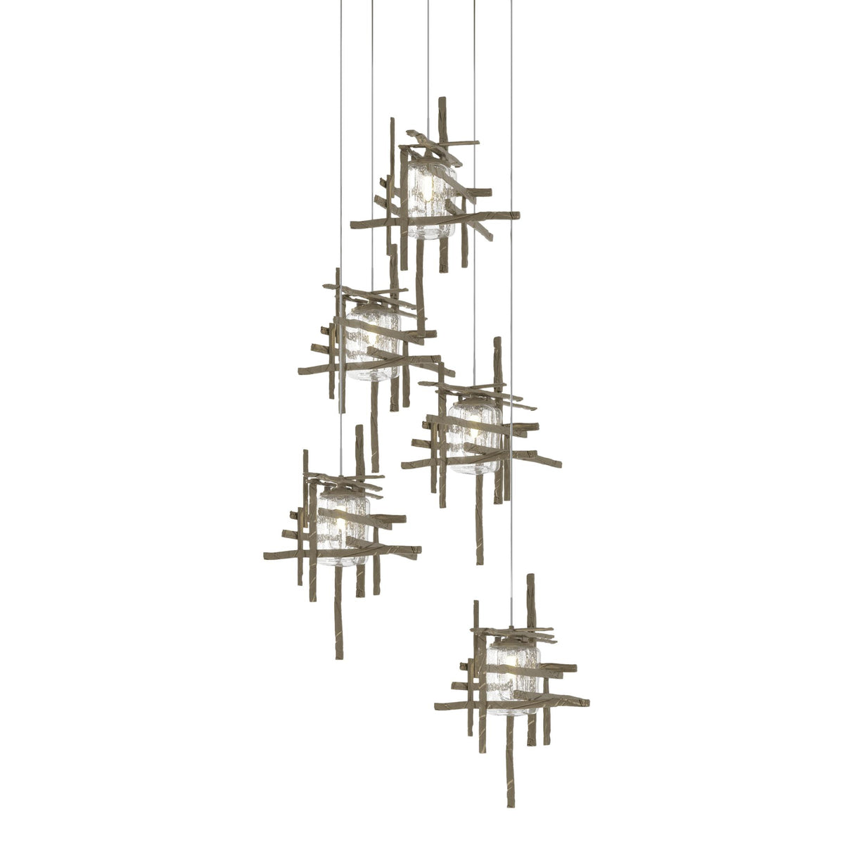 Hubbardton Forge 2023 Soft Gold Seeded Clear Glass (II) Long Tura 5-Light Seeded Glass Pendant