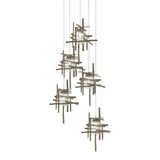 Hubbardton Forge 2023 Soft Gold Seeded Clear Glass (II) Long Tura 5-Light Seeded Glass Pendant