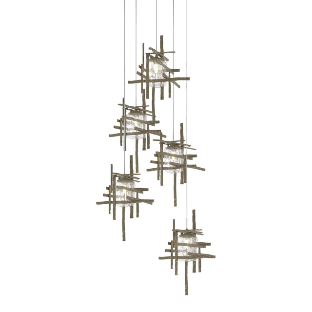 Hubbardton Forge 2023 Soft Gold Seeded Clear Glass (II) Long Tura 5-Light Seeded Glass Pendant
