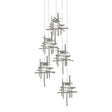 Hubbardton Forge 2023 Sterling Seeded Clear Glass (II) Long Tura 5-Light Seeded Glass Pendant