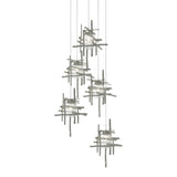 Hubbardton Forge 2023 Sterling Seeded Clear Glass (II) Long Tura 5-Light Seeded Glass Pendant