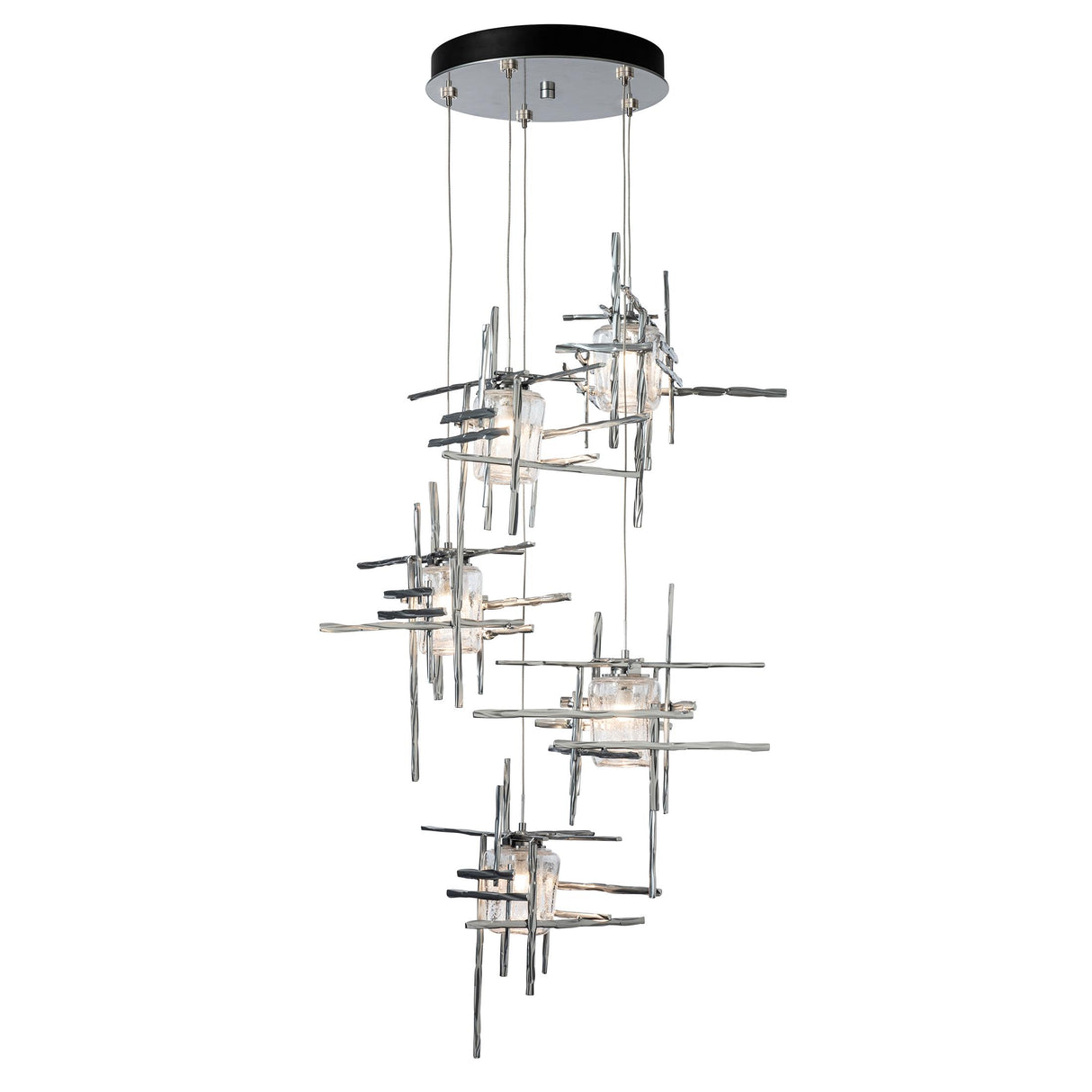 Hubbardton Forge 2023 Sterling Seeded Clear Glass (II) Long Tura 5-Light Seeded Glass Pendant