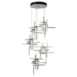 Hubbardton Forge 2023 Sterling Seeded Clear Glass (II) Long Tura 5-Light Seeded Glass Pendant