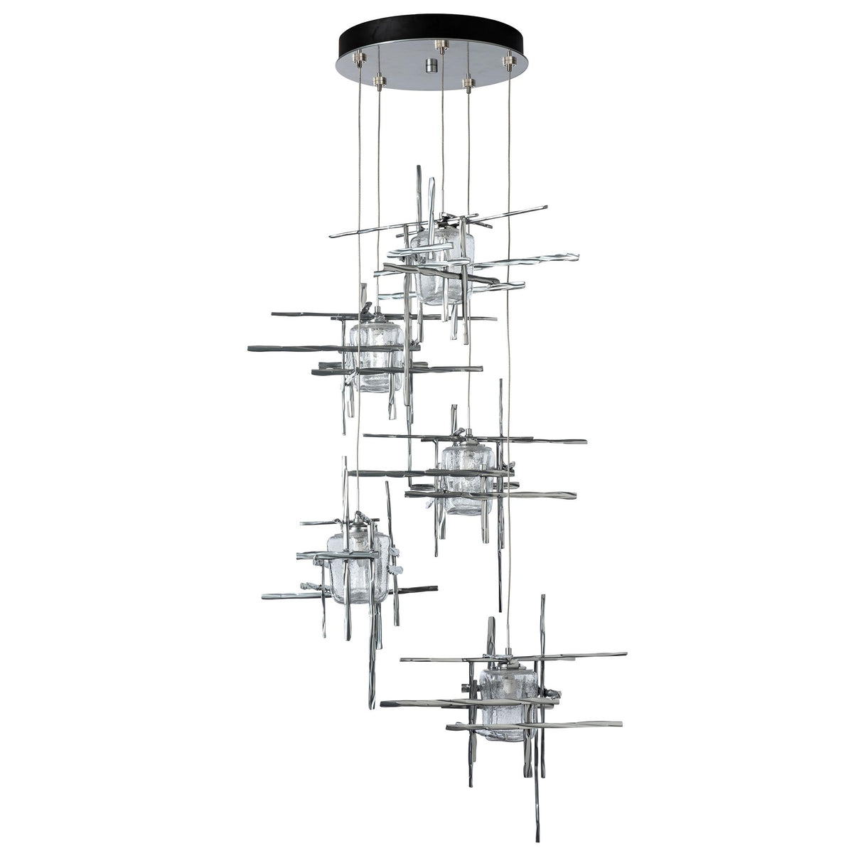 Hubbardton Forge 2023 Sterling Seeded Clear Glass (II) Long Tura 5-Light Seeded Glass Pendant